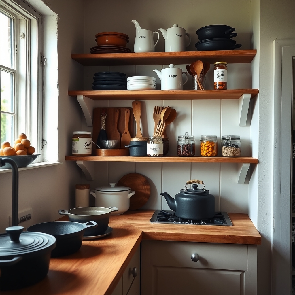 Farmhouse kitchen with cast iron cookware