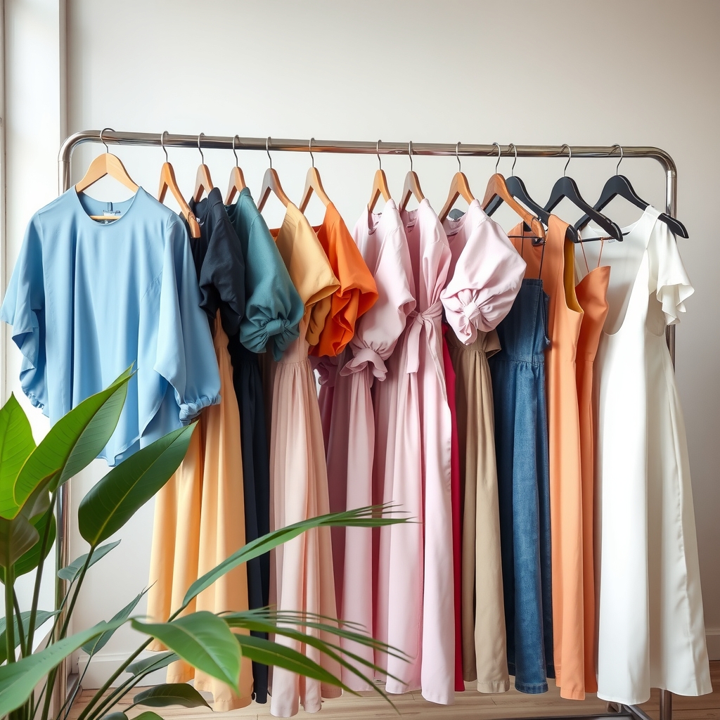 Clothing rail of colourful womenswear